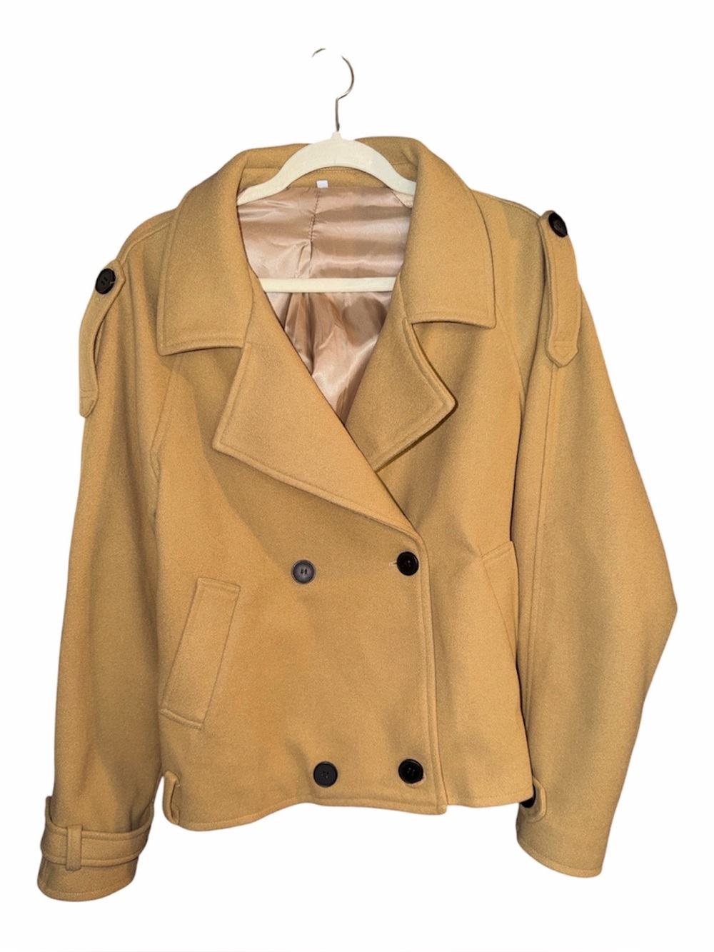 NWOT Tan Wool Blend Crop Peacoat Jacket, Size XL